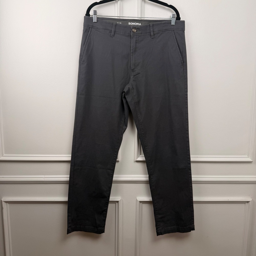 Sonoma Goods for Life Flexwear Straight Leg Pants Mens 34x30 Gray Chinos Stretch
